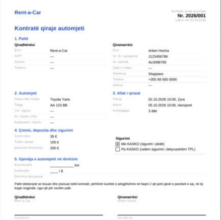 Kontrata e qirasë në PDF